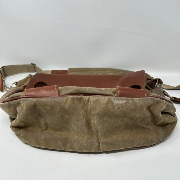 Vintage LL Bean Waxed Cotton Canvas & Leather Messenger Briefcase - Picture 8 of 16